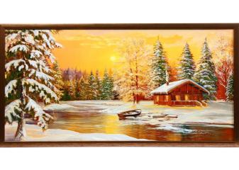 Репродукция "Домик в зимнем лесу"