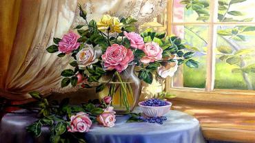 Репродукция "Розы с черникой"