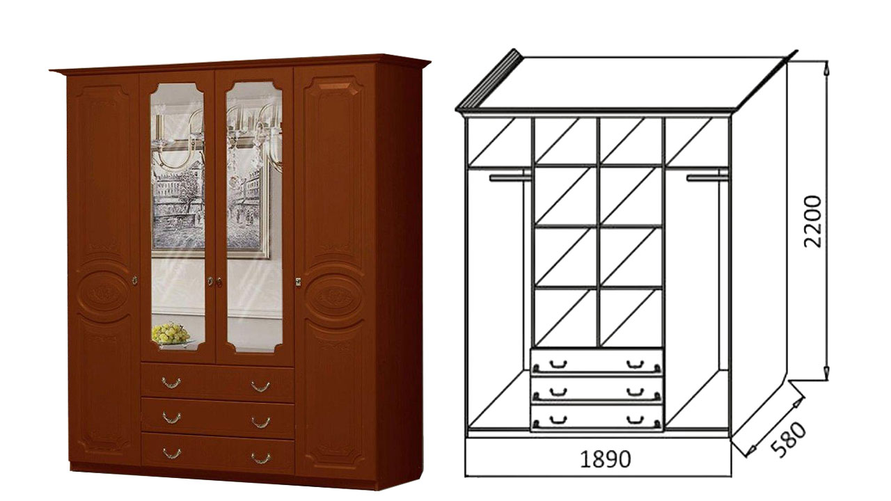 Шкаф 4-х створчатый с ящиками "Ивушка 5" от магазина мебели МегаХод.РФ